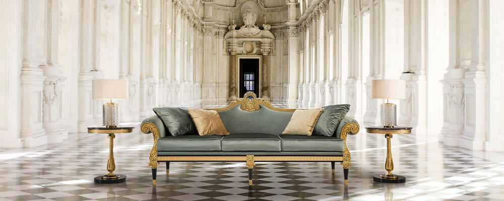 Luxury Italian sofa and lamps, furniture by Nino Madia