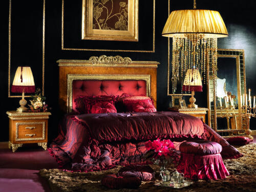 Bedroom with classic Italian, Baroque, luxury furniture pieces