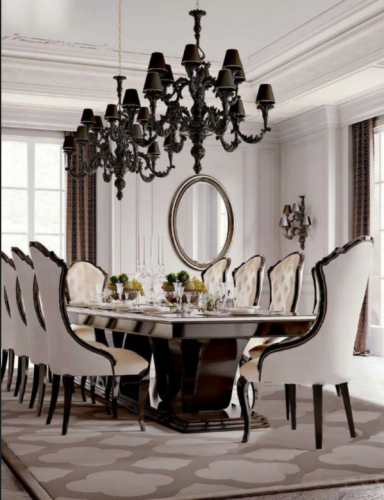 Dining room with black & white modern, contemporary, luxury furniture pieces