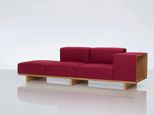 modern luxury modular Geta sofa designed by Modus with built in table and cubby. Available from Nino Madia 