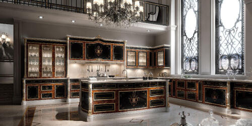 Versailles kitchen dark furniture set, sold by Nino Madia, classic luxury Italian furniture store in North Bergen, NJ