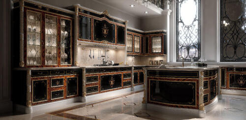 Versailles kitchen dark furniture set, sold by Nino Madia, classic luxury Italian furniture store in North Bergen, NJ