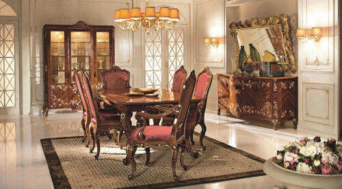 Decor royal red dining room set, sold by Nino Madia, classic luxury Italian furniture store in North Bergen, NJ