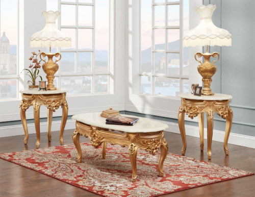 Gold Patina Marble Top Tables